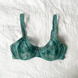 La Perla Green Blue Turquoise lace underwire bra with adjustable straps 32C